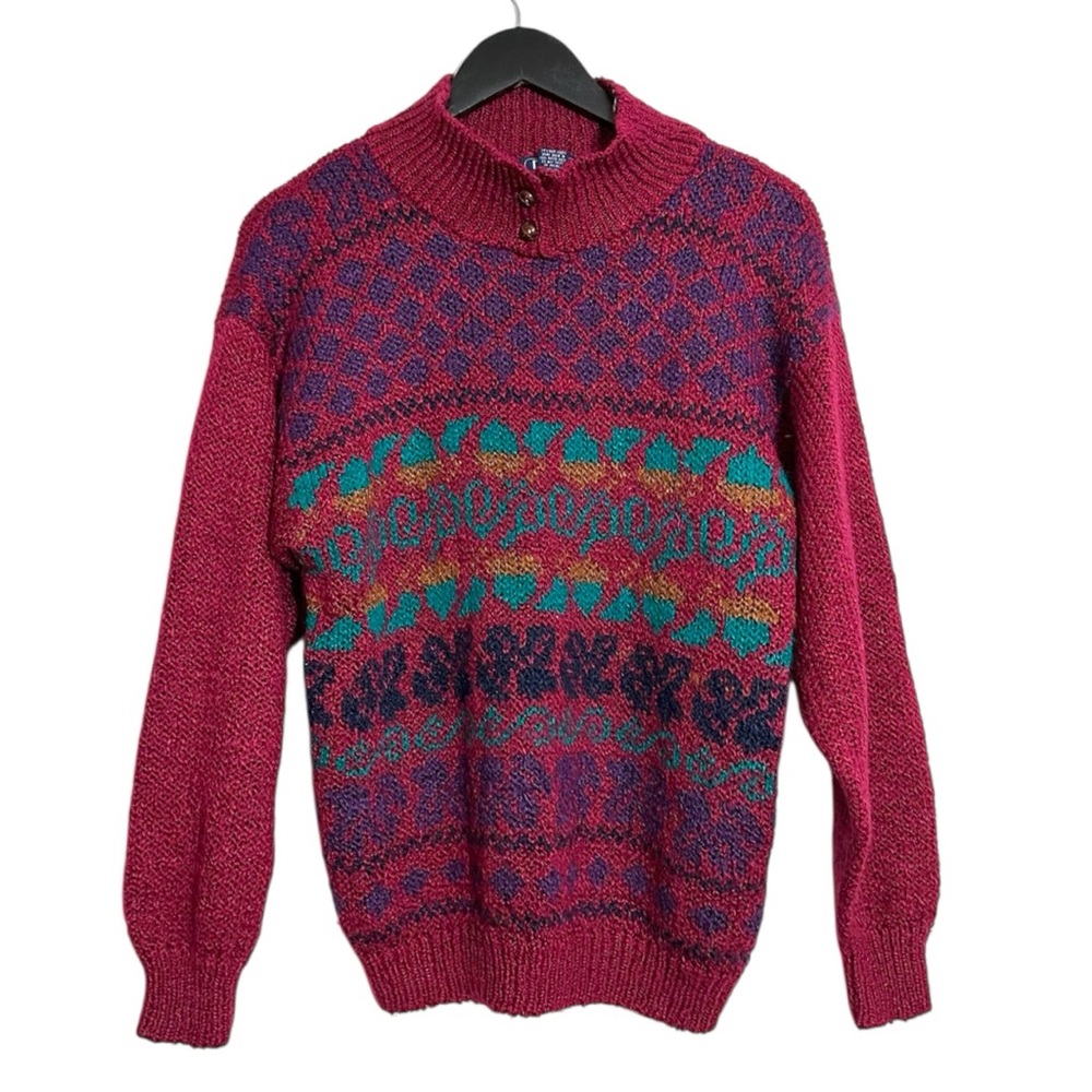 DHI Fair Isle Vintage Sweater Mockneck Size Medium 90s Art Teacher Viral TikTok